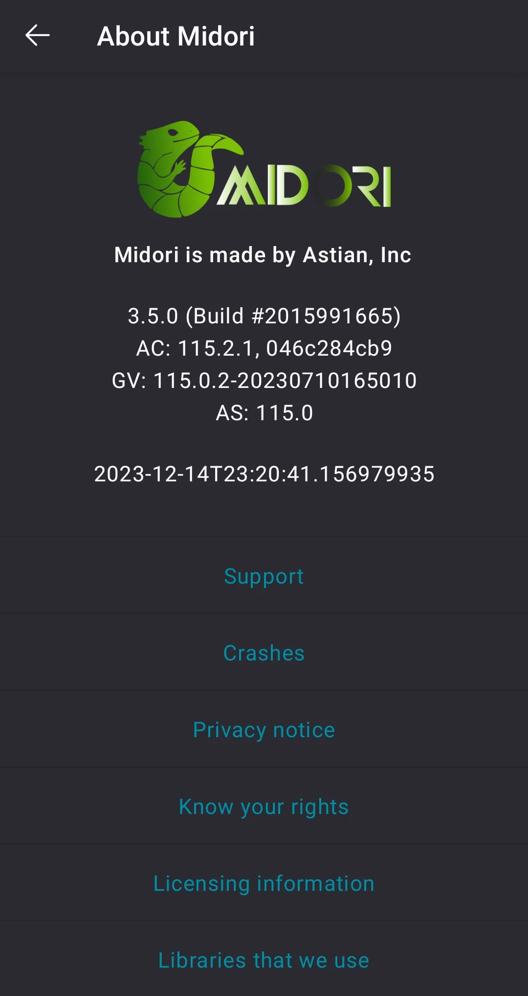 Midori para Android Acerca de el