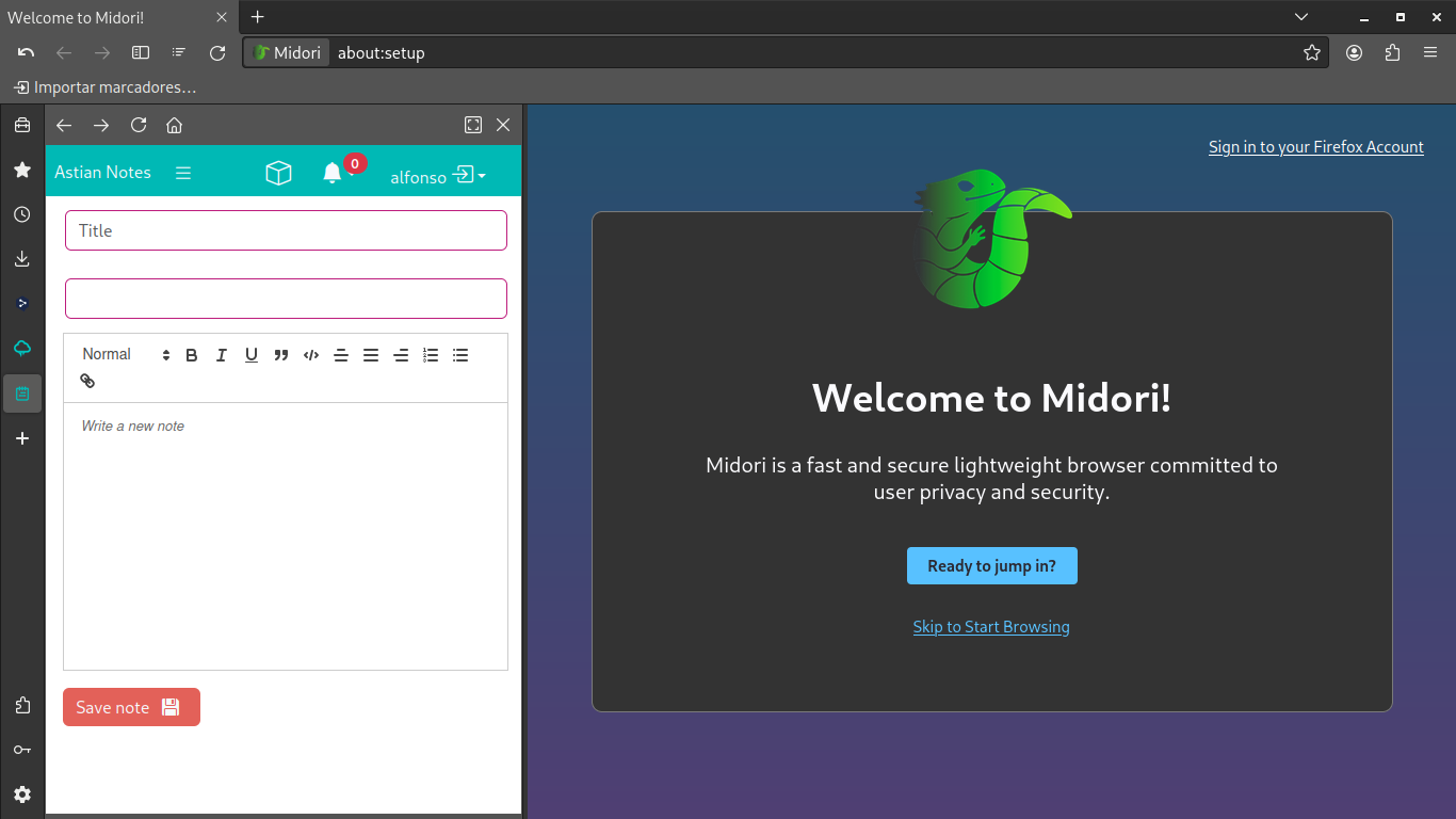 Midori Browser & Astian Notes