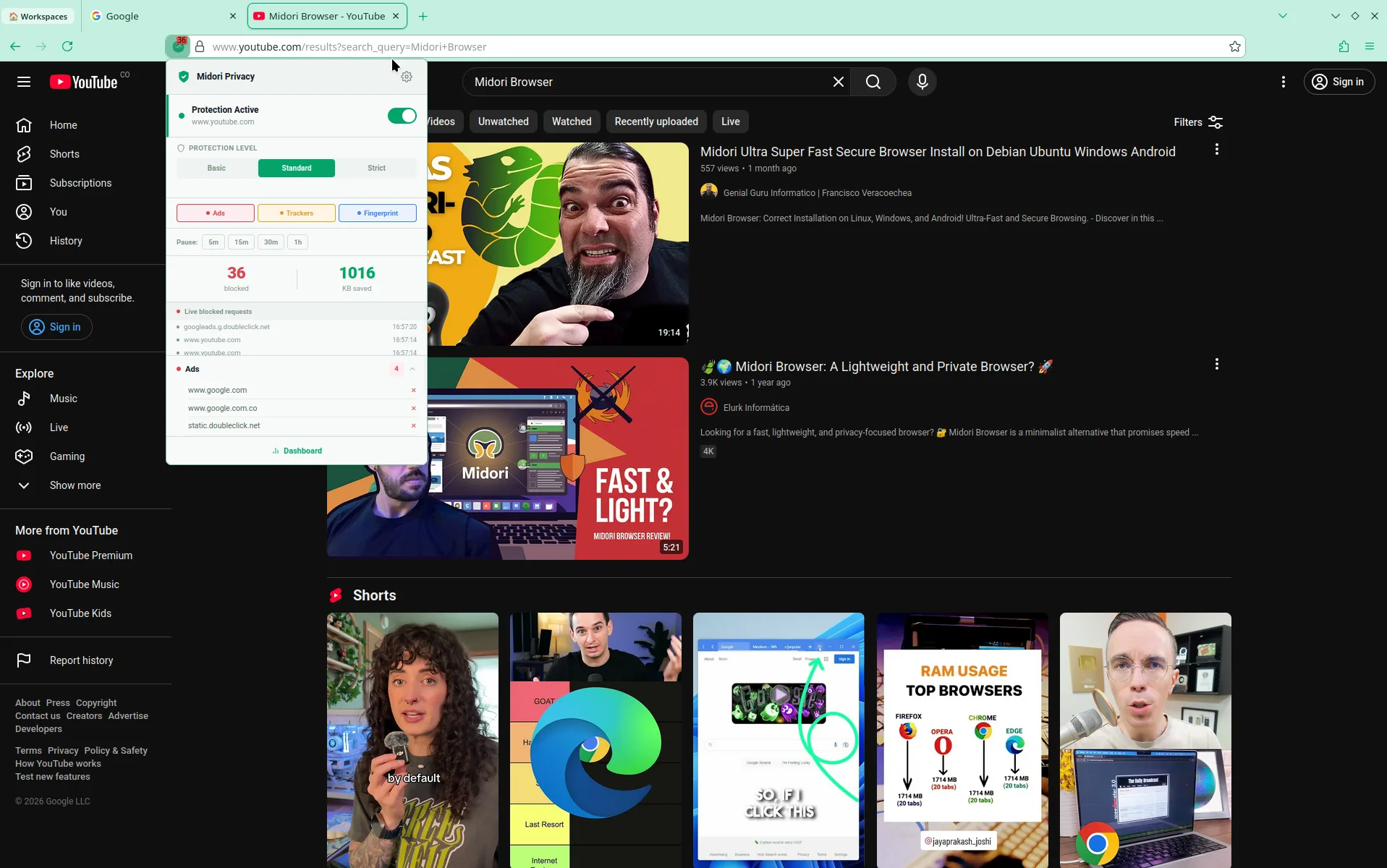 Anonymity and privacy comes to Midori 11.6.3 4 Protect Youtube
