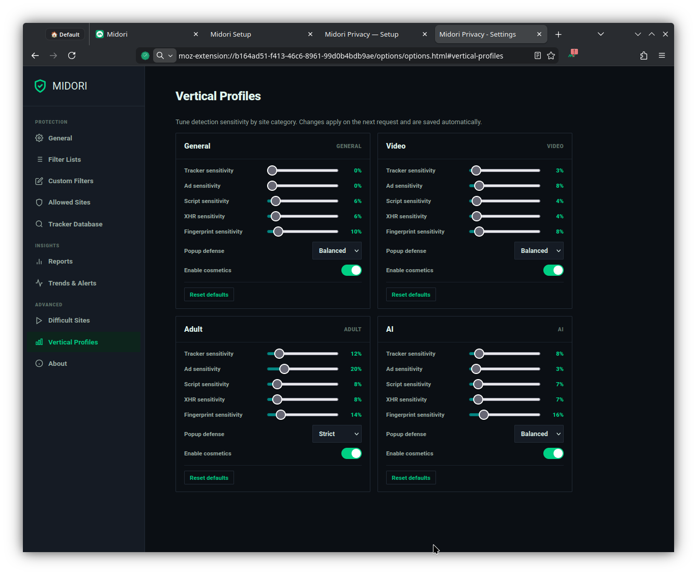 Midori Privacy Protect on Midori Browser 11.7.1