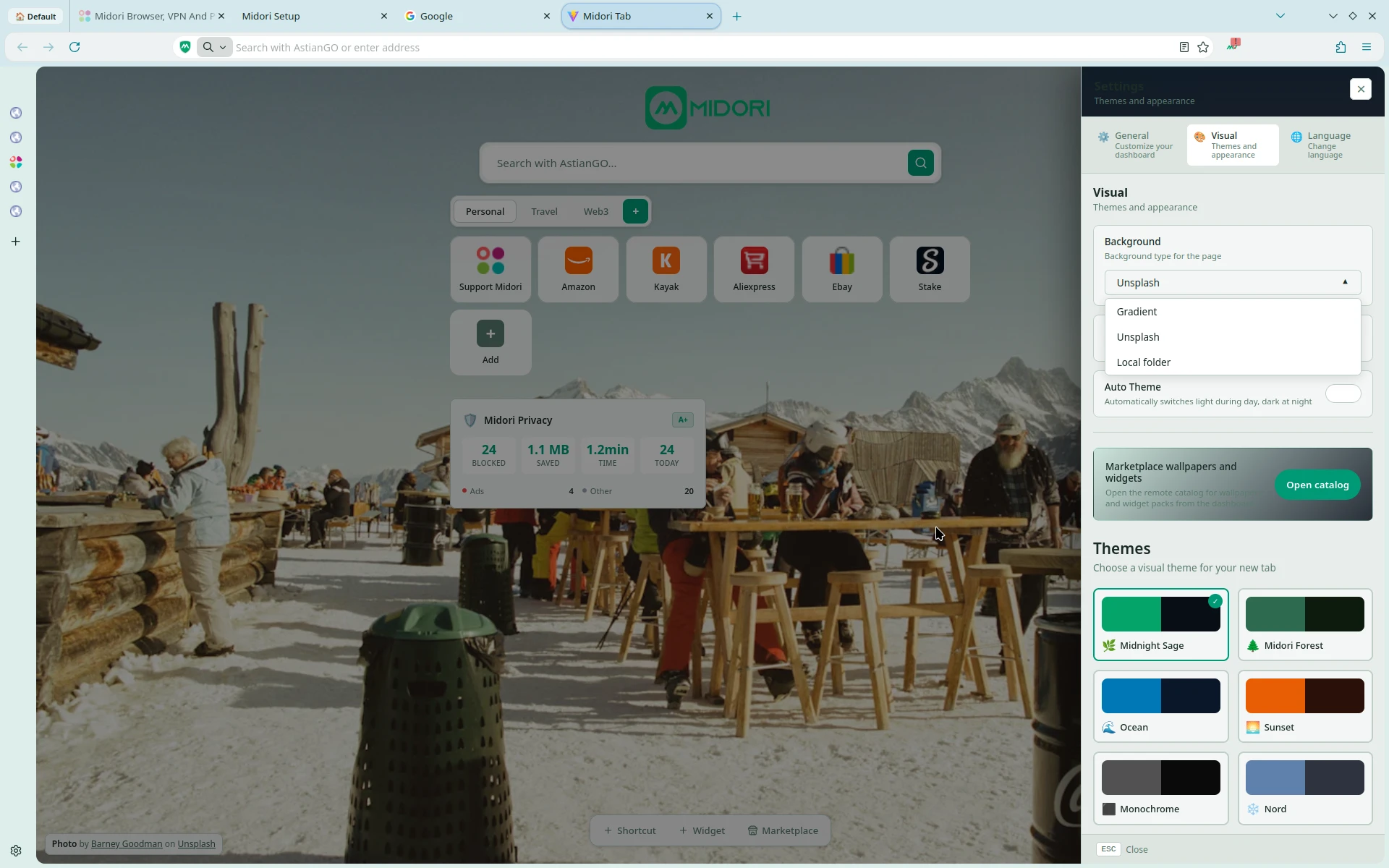 Midori Browser 11.8.2 New Tab